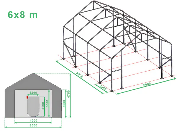 Technický výkres skladové haly 6x8 m