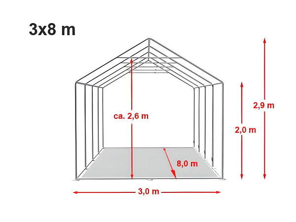 Technický výkres stanu 3x8 PREMIUM