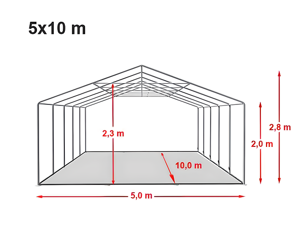 Technický výkres stanu 5x10 PREMIUM