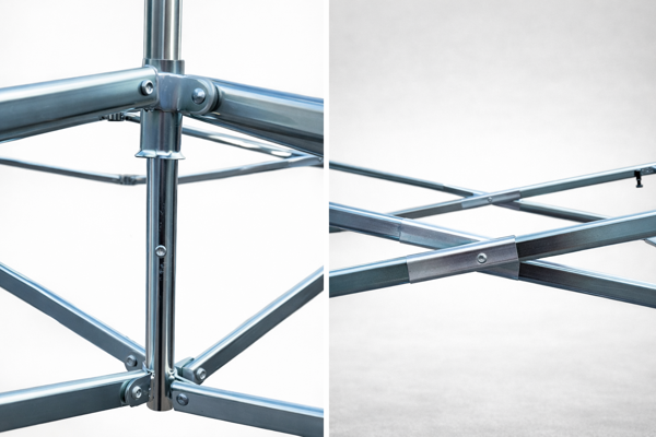 Detail střešní konstrukce nůžkového stanu OCEL PREMIUM