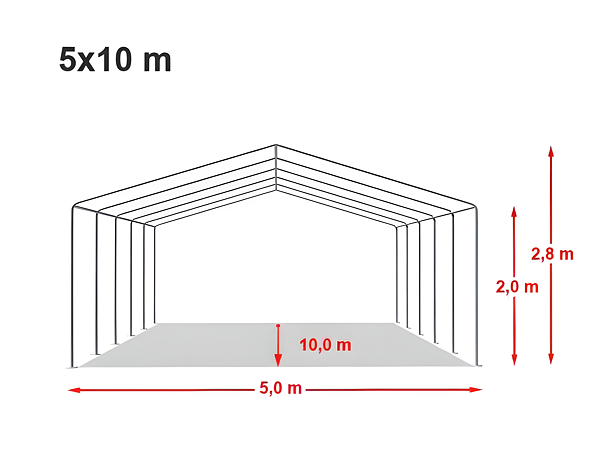 Technický výkres stanu 5x10 STANDARD