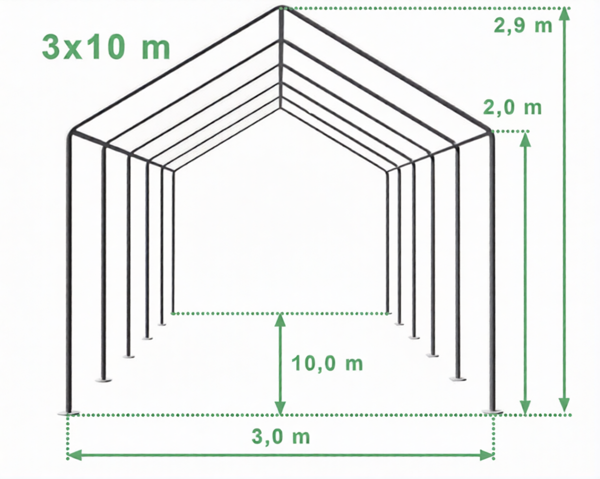 Technický výkres stanu 3x10 m STANDARD