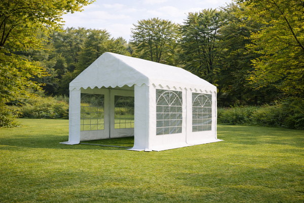 Zahradní párty stan Ambitent umístěný v zahradě zahradě