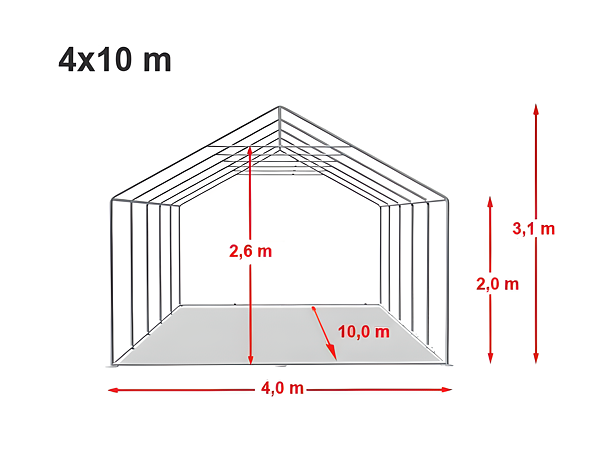 Technický výkres stanu 4x10 PREMIUM