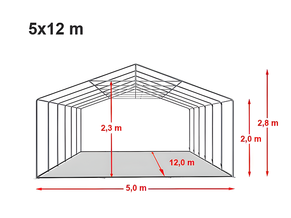 Technický výkres stanu 5x12 PREMIUM