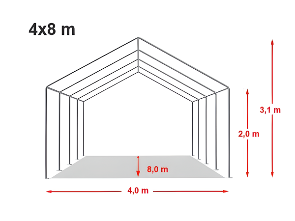 Technický výkres stanu 4x8 m STANDARD