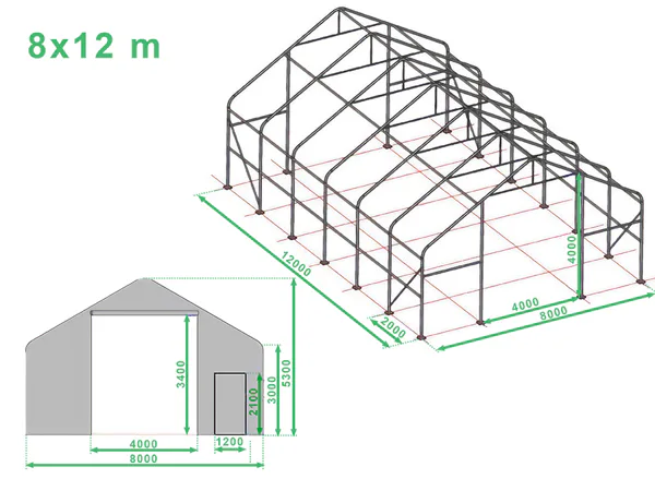 Technický výkres skladové haly 8x12 m