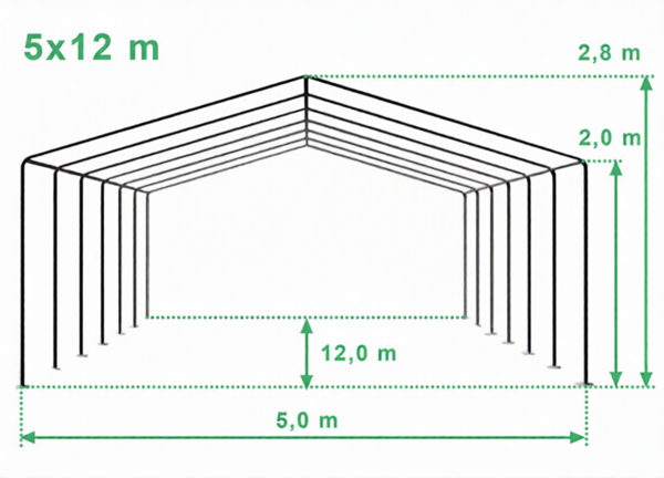 Technický výkres stanu 5x12 PREMIUM