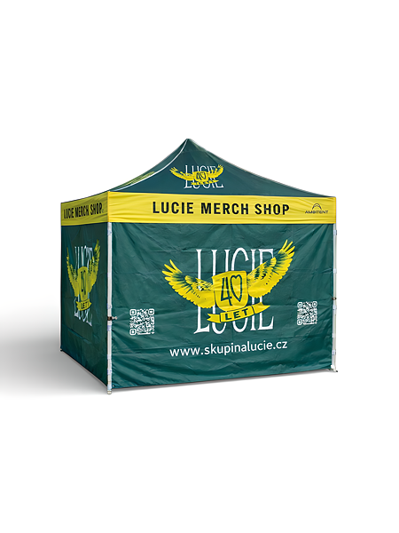 Reklamn potisk nůžkového stanu AMbitent pro kapelu Lucie