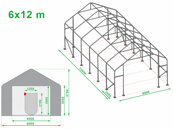 Technický výkres skladové haly 6x12 m