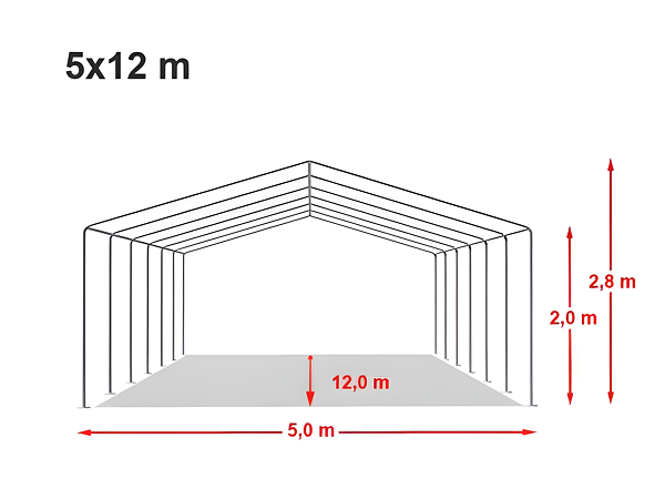Technický výkres stanu 5x12 m STANDARD
