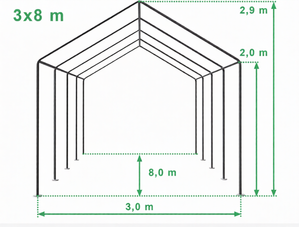 Technický výkres stanu 3x8 STANDARD