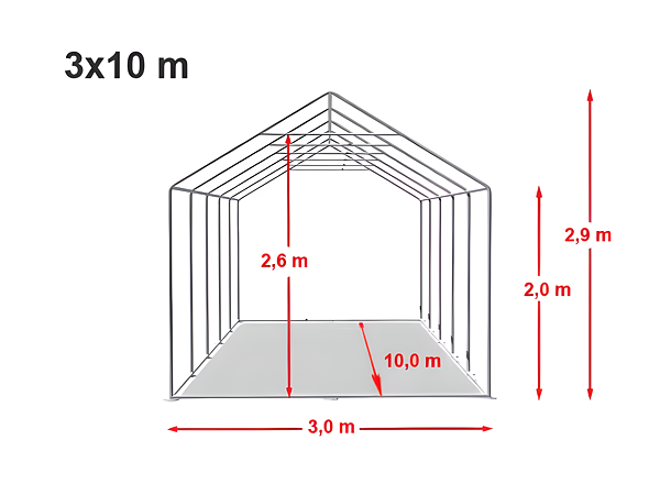 Technický výkres stanu 3x10 PREMIUM