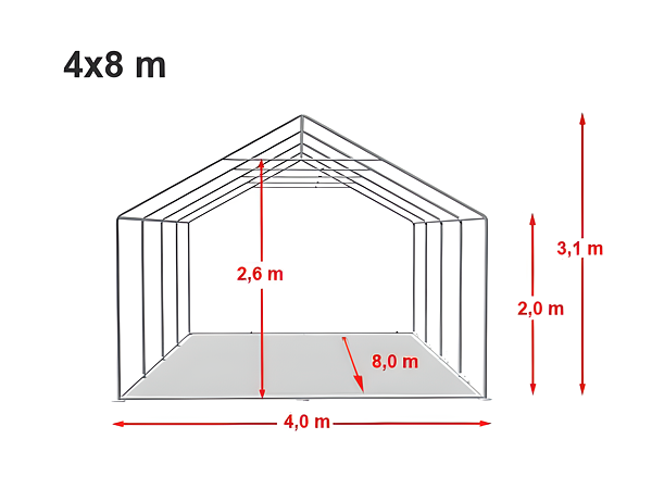 Technický výkres stanu 4x8 PREMIUM