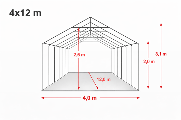 Technický výkres stanu 4x12 PREMIUM