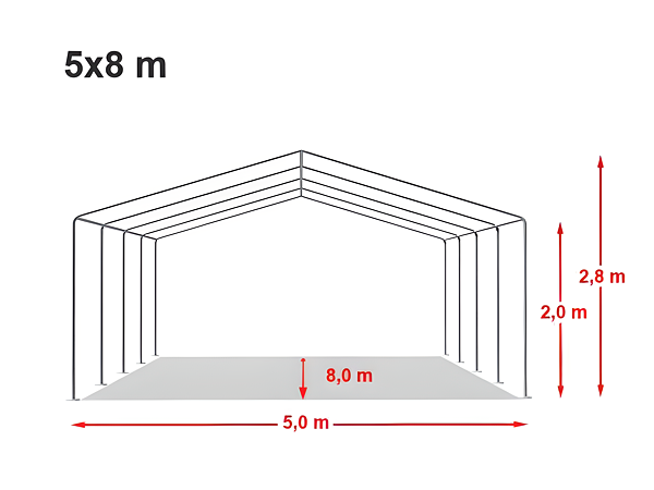 Technický výkres stanu 5x8 m STANDARD