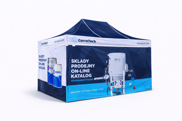 Reklamní potisk nůžkového stanu Ambitent pro Corrotech